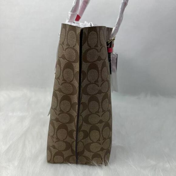 Coach Mollie Tote Bag In Signature Canvas In Khaki/Electric Pink 1665 NWT - Picture 4 of 11